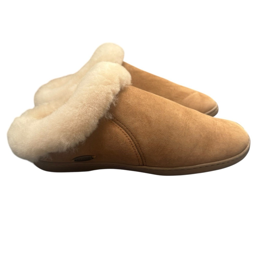 Acorn Ewe Collar Slippers Tan Suede Women 8